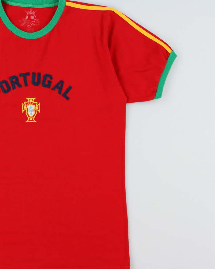 Vintage Y2K 00s World Of Soccer Portugal Football Heavyweight Embroidered Crewneck Ringer T-Shirt - XL