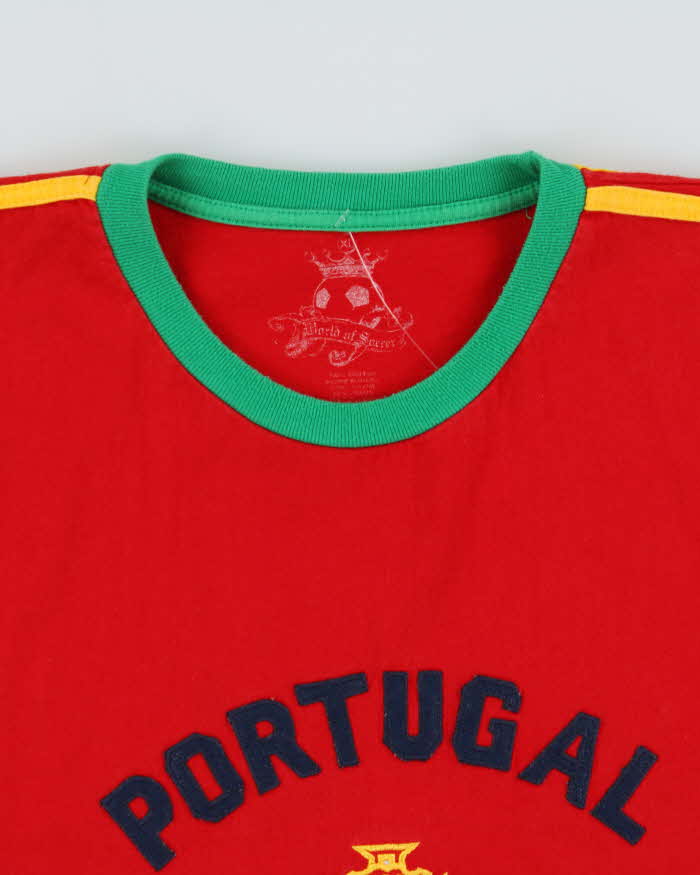 Vintage Y2K 00s World Of Soccer Portugal Football Heavyweight Embroidered Crewneck Ringer T-Shirt - XL