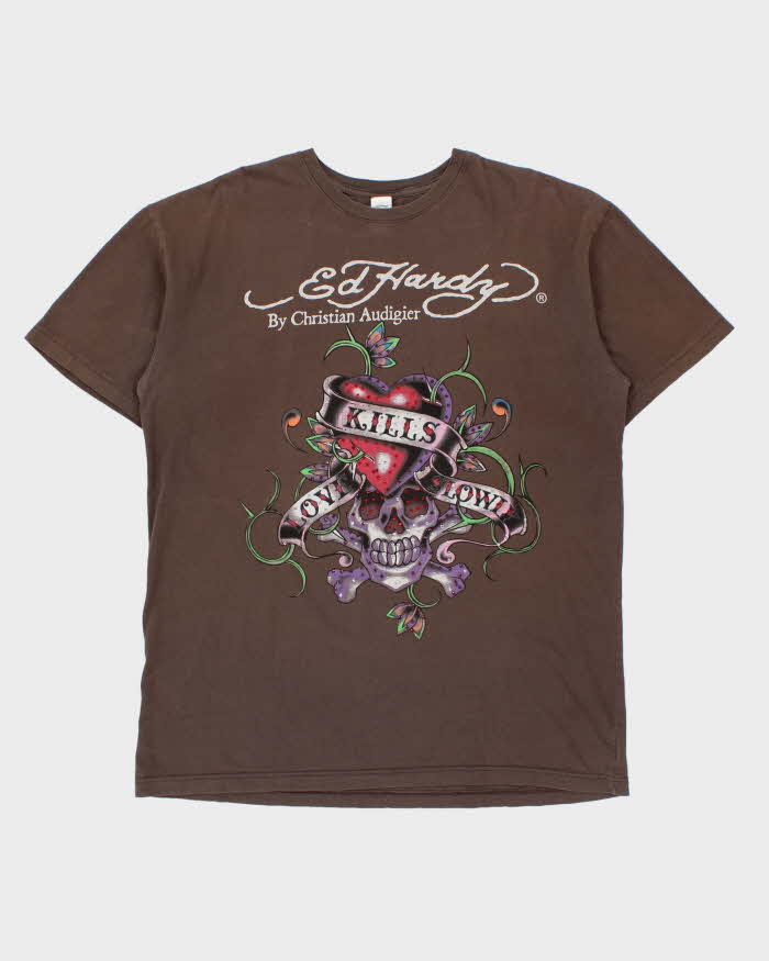 Vintage Y2K 00s Ed Hardy Christian Audigier Embellished Made In USA Crewneck T-Shirt - XL