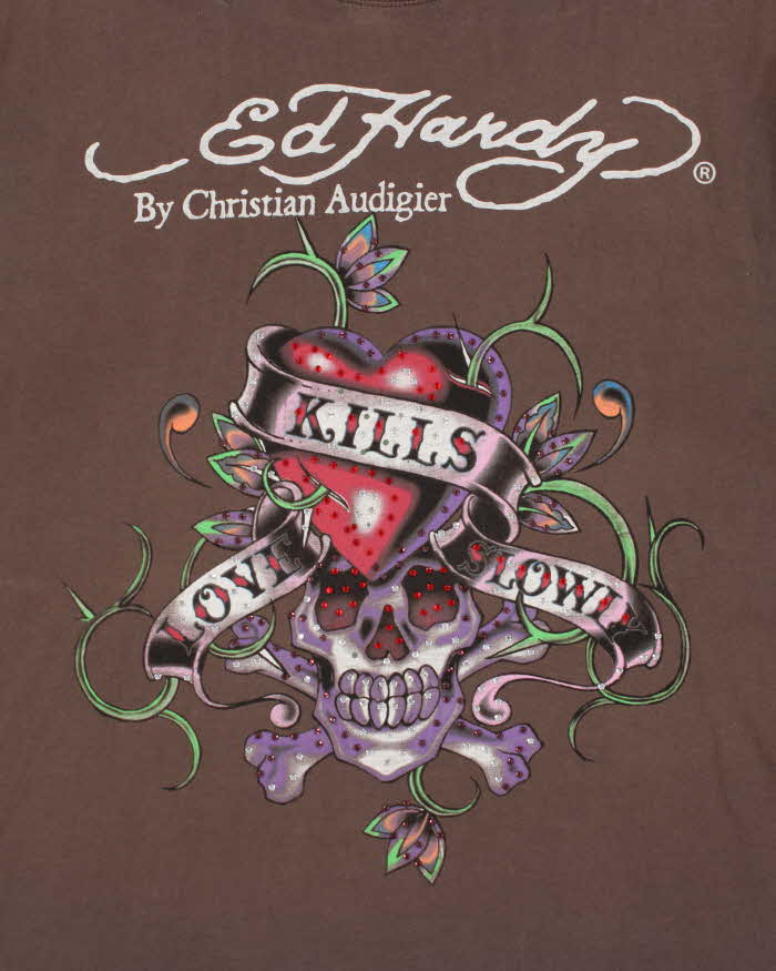 Vintage Y2K 00s Ed Hardy Christian Audigier Embellished Made In USA Crewneck T-Shirt - XL