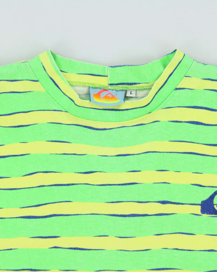 Vintage 1992 Quiksilver Heavyweight Striped Made In USA Single Stitch Boxy Crewneck T-Shirt - L
