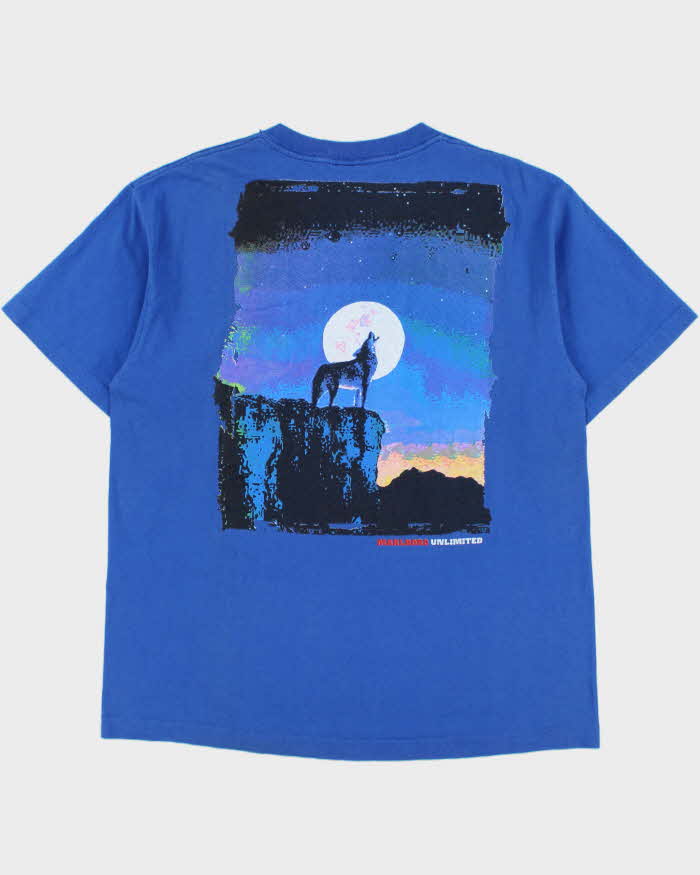 Vintage 1990s Malboro Unlimited Howling Wolf Heavyweight Made In USA Single Stitch Crewneck Pocket T-Shirt - L