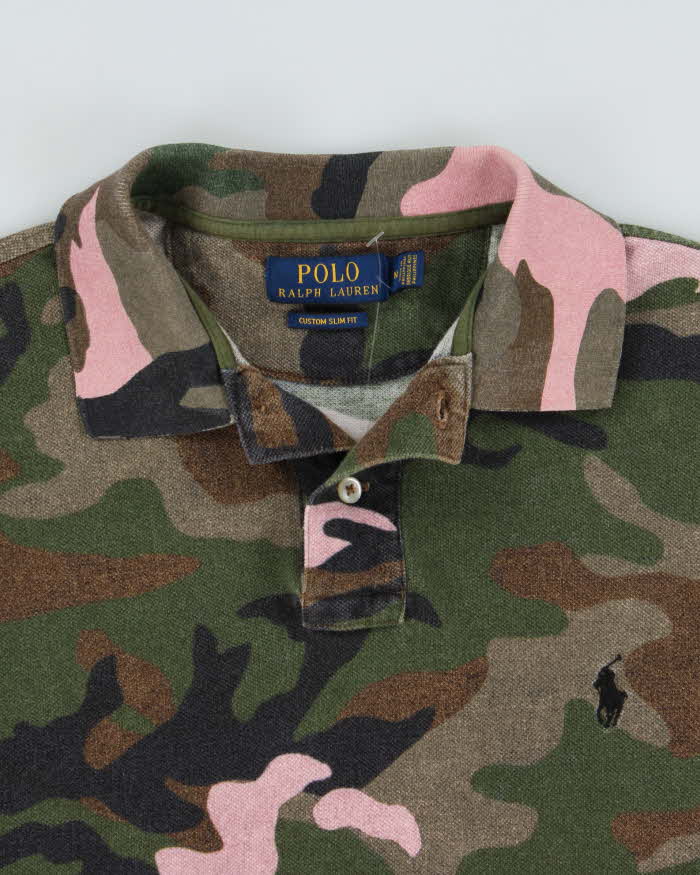 Vintage Polo Ralph Lauren Woodland Camo Custom Slim Fit Short Sleeve Polo Shirt - M