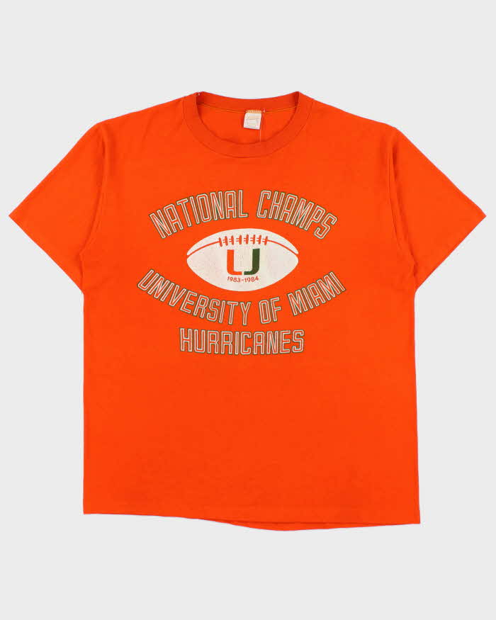 Vintage 1983-1994 University Of Miami Hurricanes National Champs Made In USA Sportswear Single Stitch Crewneck T-Shirt - XL