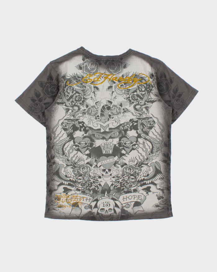 Vintage Y2K 00s Ed Hardy Diamante Embellished Tattoo Crewneck T-Shirt - S