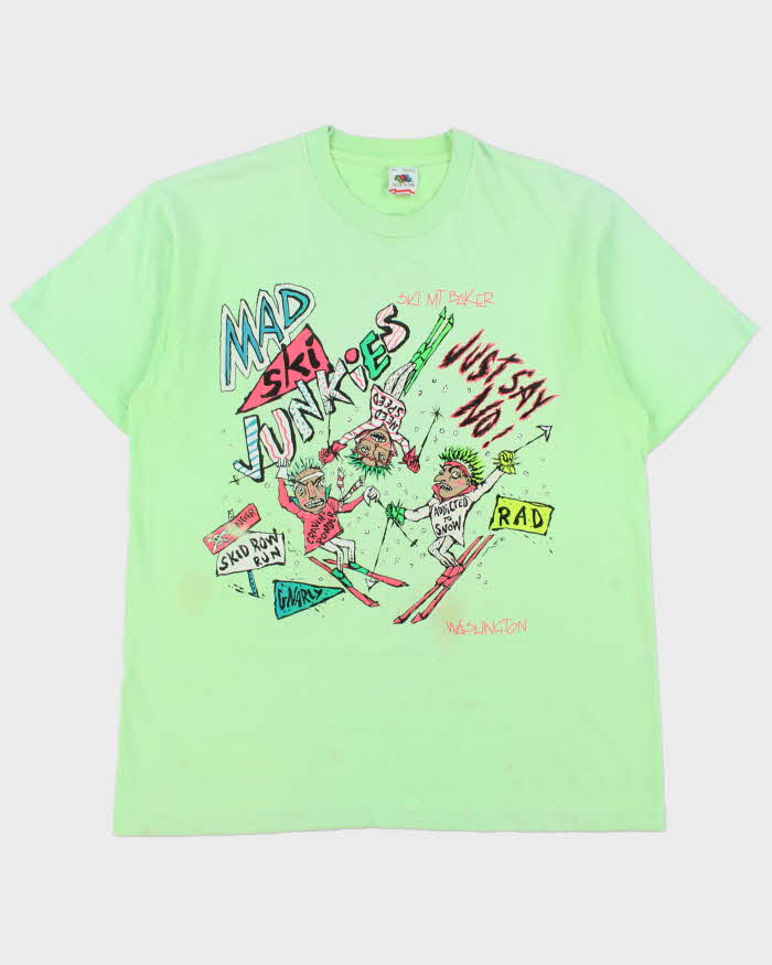 Vintage 1988 Mad Ski Junkies Mt. Baker Faded Heavyweight Single Stitch Made In USA Crewneck T-Shirt - XL