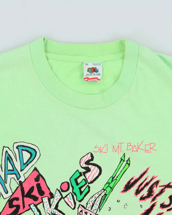 Vintage 1988 Mad Ski Junkies Mt. Baker Faded Heavyweight Single Stitch Made In USA Crewneck T-Shirt - XL