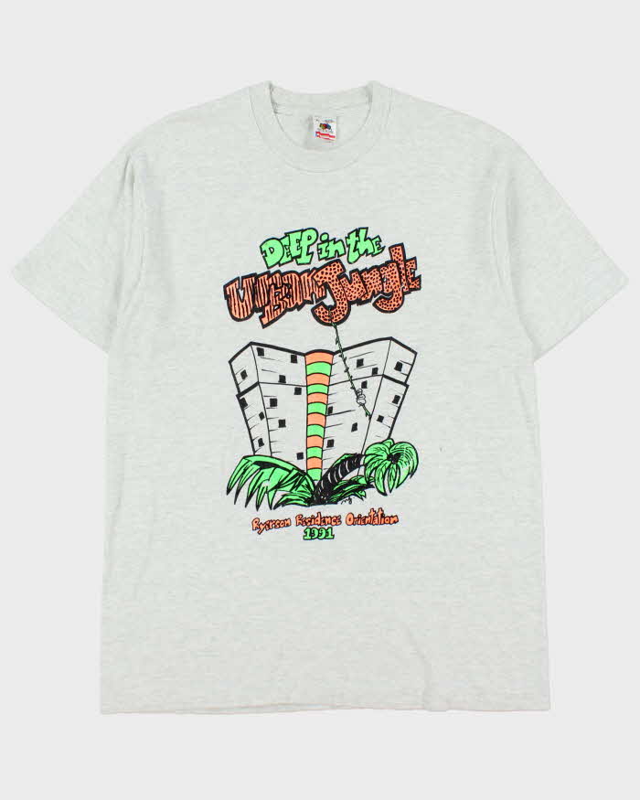 Vintage 1991 Ryerson Residence Urban Jungle Grey Marl Heavyweight Single Stitch Made In USA Crewneck T-Shirt - XL