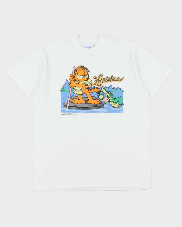 Vintage 1992 Garfield Louisiana Jim Davis Heavyweight Single Stitch Velva Sheen Made In USA Crewneck T-Shirt - XL