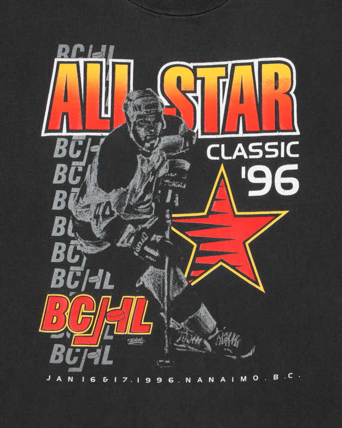 Vintage 1996 All Star Classic BCHL Senini Graphics Heavyweight Gildan Famous-T Made In Canada Crewneck T-Shirt - XL