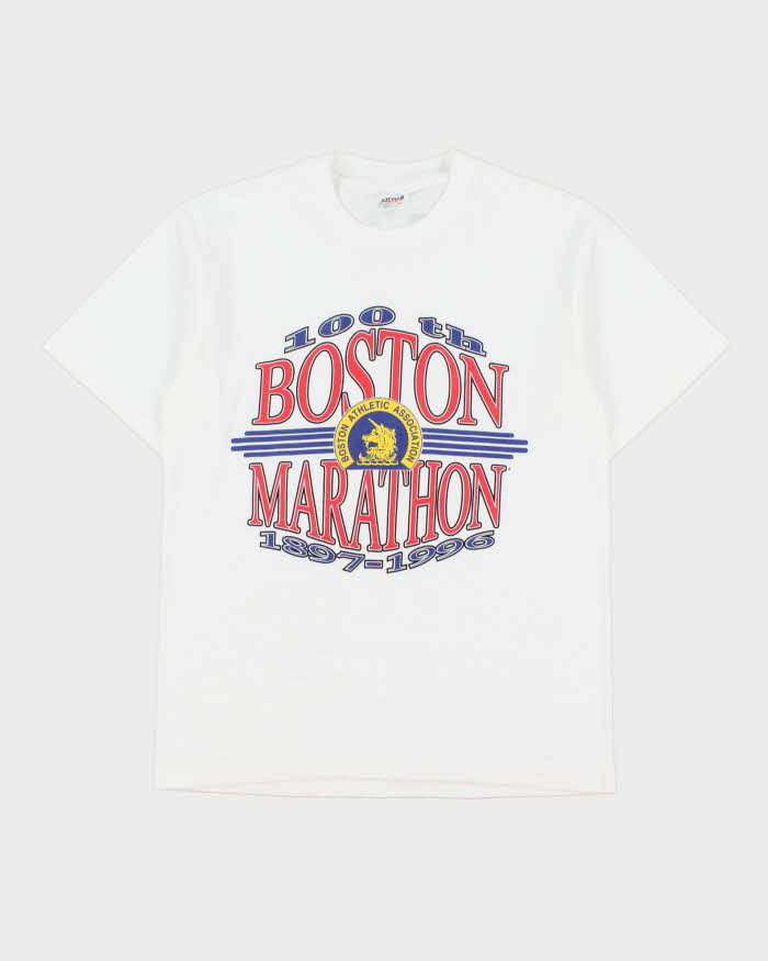 Vintage 1996 100th Boston Marathon Anvil Heavyweight Made In USA Single Stitch Crewneck T-Shirt - M