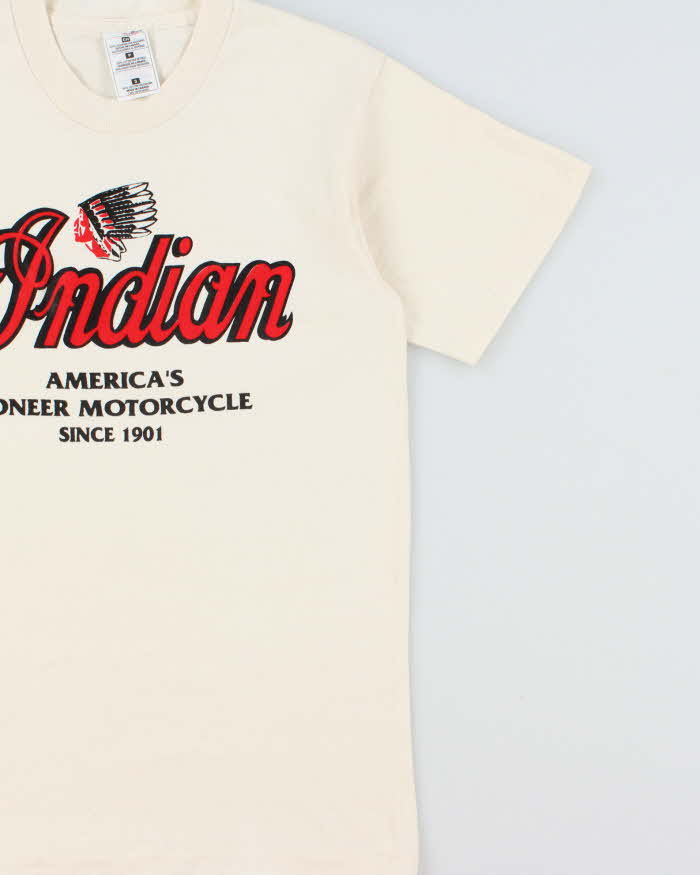 Vintage 1998 Indian Motorcycles Cream Heavyweight Made In Canada Single Stitch Crewneck T-Shirt - S