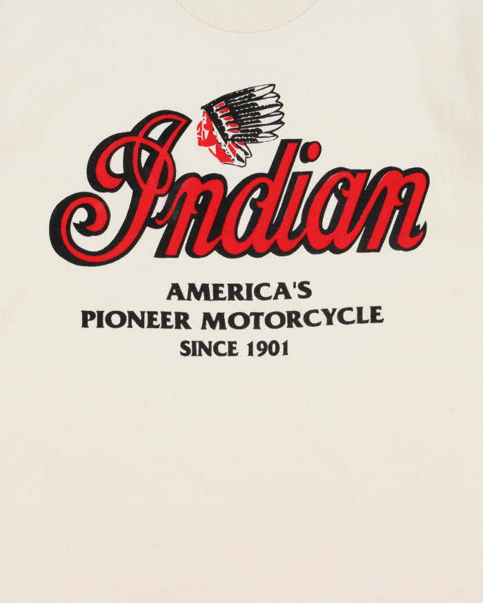 Vintage 1998 Indian Motorcycles Cream Heavyweight Made In Canada Single Stitch Crewneck T-Shirt - S
