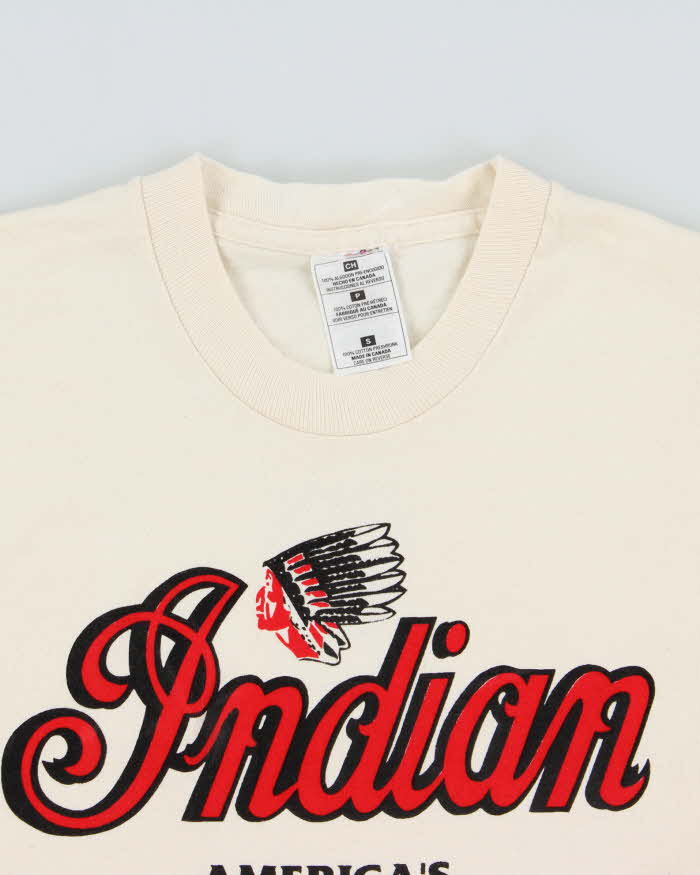 Vintage 1998 Indian Motorcycles Cream Heavyweight Made In Canada Single Stitch Crewneck T-Shirt - S