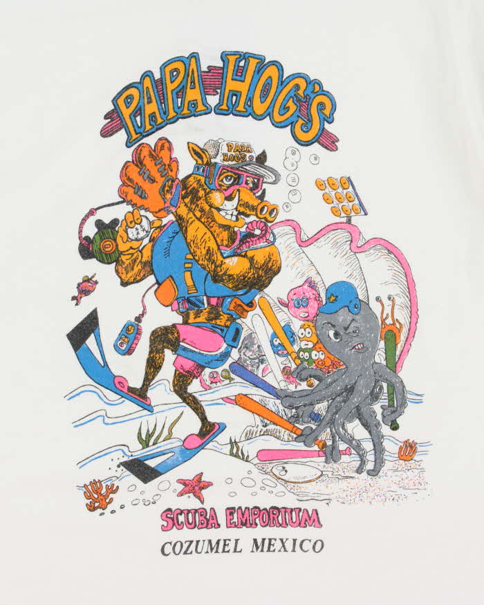 Vintage 1990s Papa Hogs Scuba Emporium Cozumel Mexico Heavyweight Crewneck T-Shirt - M