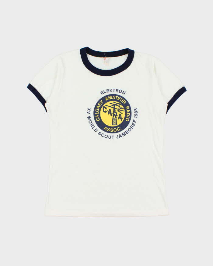 Vintage 1983 Elektron Amateur Radio Trini Tag Made In Canada Single Stitch Crewneck Ringer T-Shirt - L
