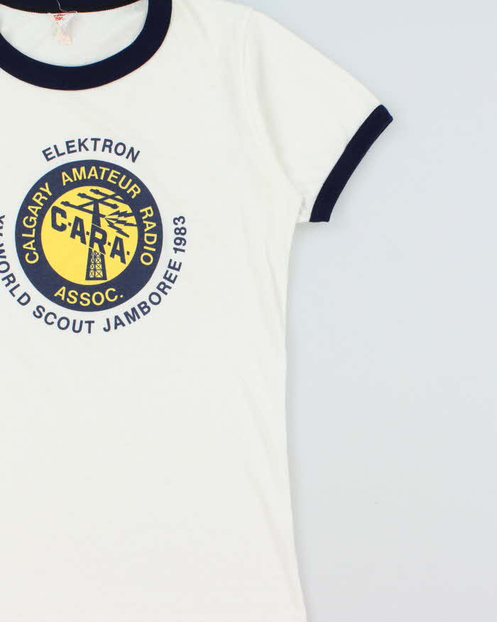 Vintage 1983 Elektron Amateur Radio Trini Tag Made In Canada Single Stitch Crewneck Ringer T-Shirt - L
