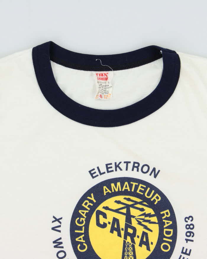 Vintage 1983 Elektron Amateur Radio Trini Tag Made In Canada Single Stitch Crewneck Ringer T-Shirt - L