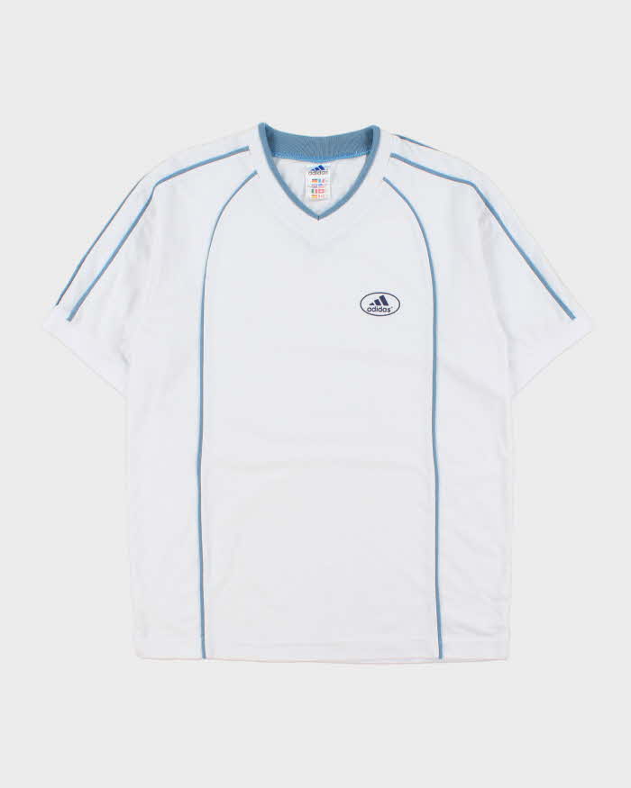 Vintage 1990s Adidas Tape Striped Heavyweight V-Neck Crewneck T-Shirt - L