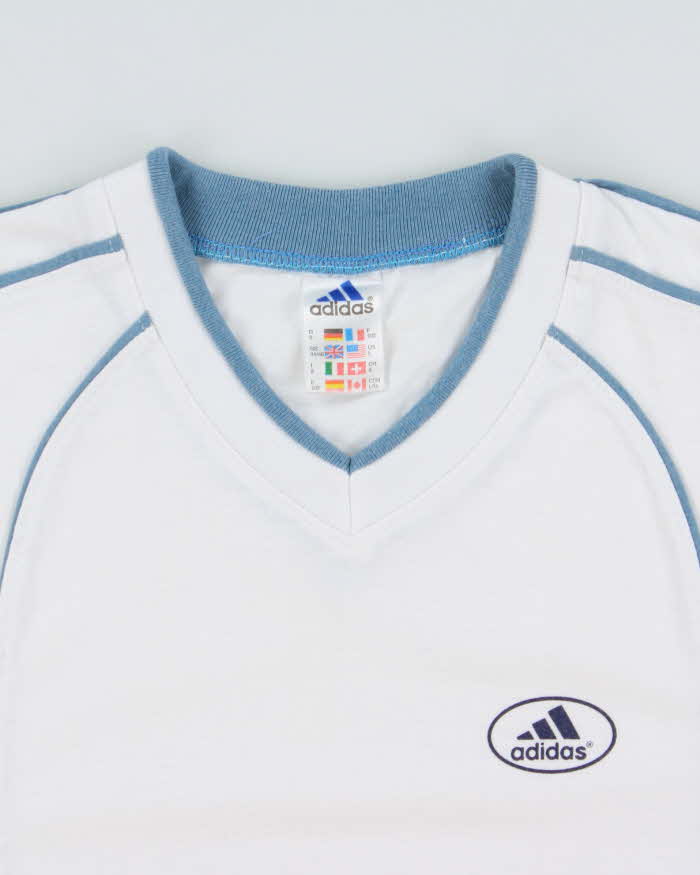 Vintage 1990s Adidas Tape Striped Heavyweight V-Neck Crewneck T-Shirt - L
