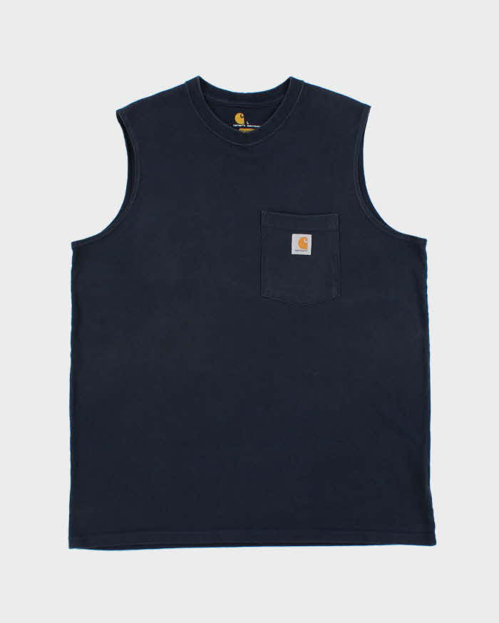 Vintage Carhartt Navy Heavyweight Sleeveless Relaxed Fit Crewneck Pocket T-Shirt - L