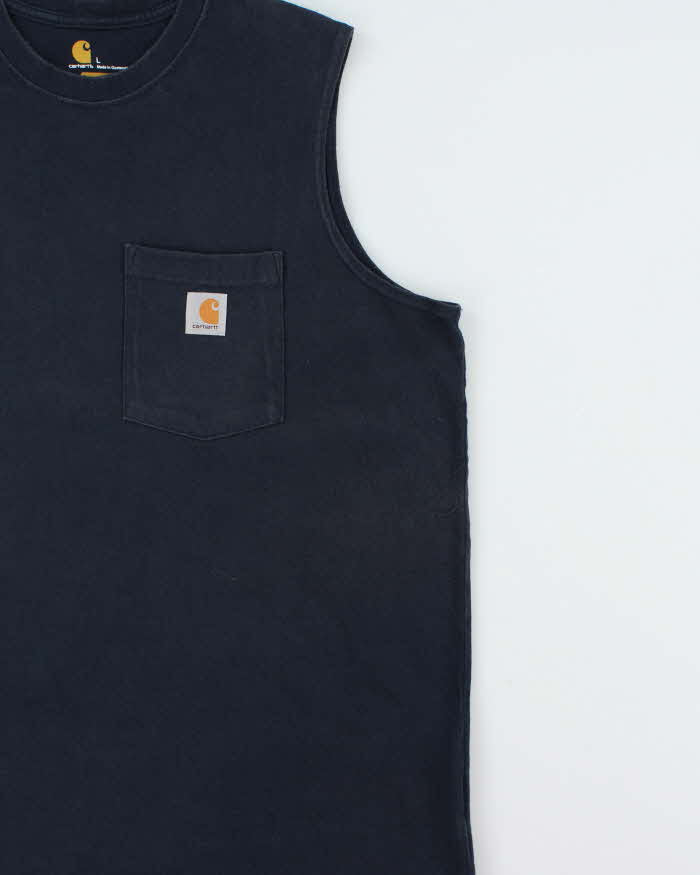 Vintage Carhartt Navy Heavyweight Sleeveless Relaxed Fit Crewneck Pocket T-Shirt - L