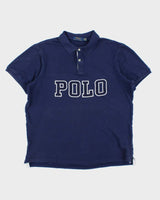 Vintage Polo Ralph Lauren Navy Embroidered Spell Out Classic Fit Short Sleeve Polo Shirt - M