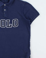 Vintage Polo Ralph Lauren Navy Embroidered Spell Out Classic Fit Short Sleeve Polo Shirt - M
