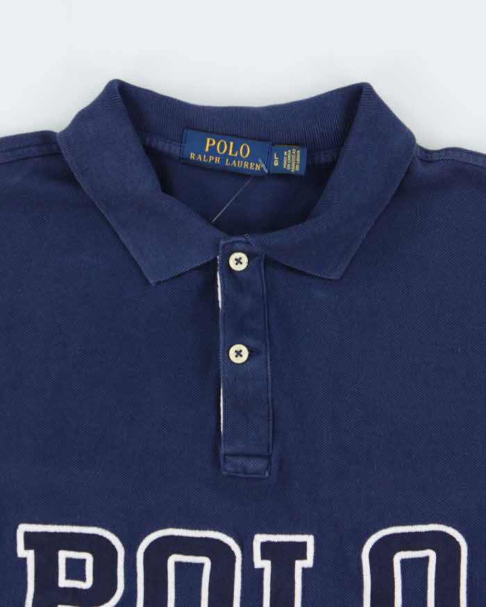 Vintage Polo Ralph Lauren Navy Embroidered Spell Out Classic Fit Short Sleeve Polo Shirt - M