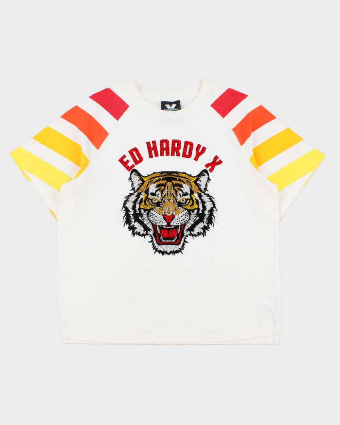Vintage Ed Hardy X Diamante Embellished Heavyweight Tiger Crewneck T-Shirt - XL