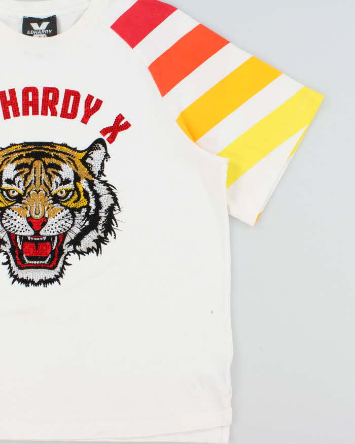 Vintage Ed Hardy X Diamante Embellished Heavyweight Tiger Crewneck T-Shirt - XL