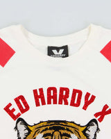 Vintage Ed Hardy X Diamante Embellished Heavyweight Tiger Crewneck T-Shirt - XL