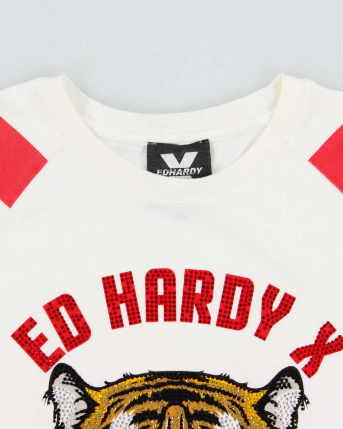 Vintage Ed Hardy X Diamante Embellished Heavyweight Tiger Crewneck T-Shirt - XL