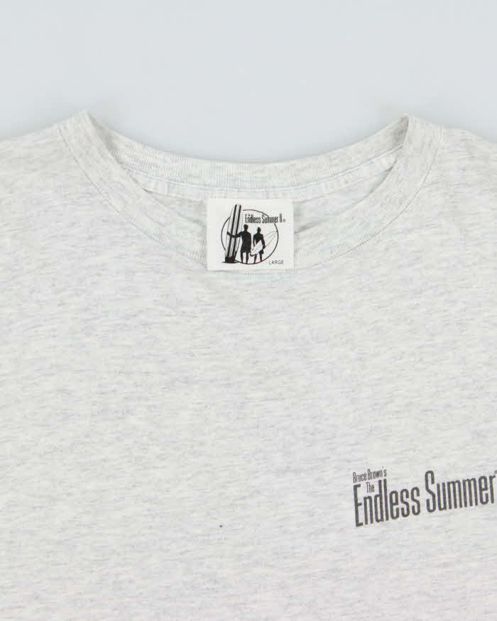 Vintage 1994 Bruce Brown's 'The Endless Summer II' Surfing Doc Grey Marl Heavyweight Made In USA Single Stitch Crewneck T-Shirt - L