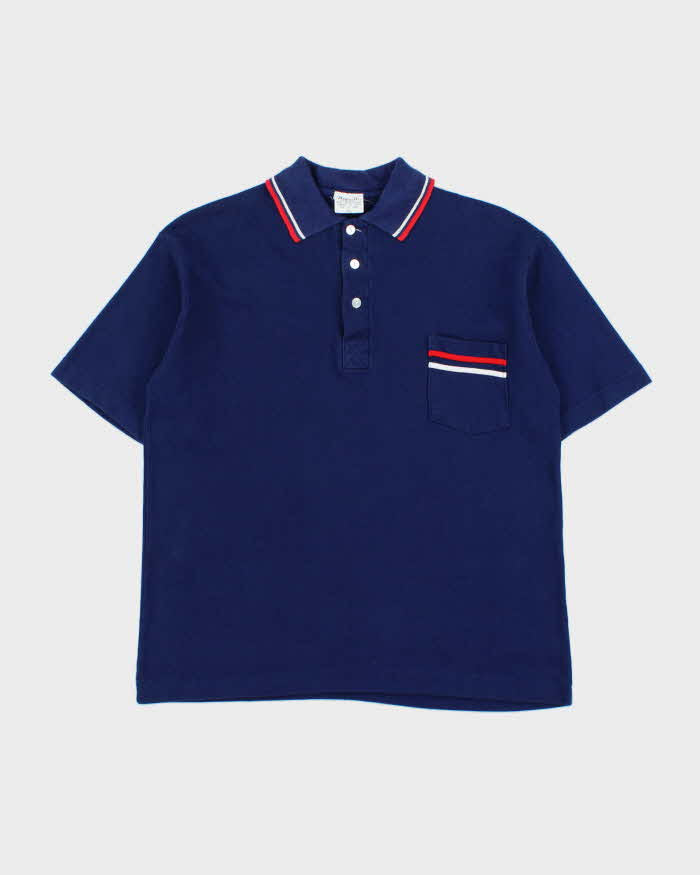 Vintage 1980s Domville Navy Single Stitch Short Sleeve Pocket Polo Shirt - L