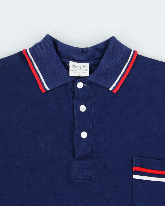 Vintage 1980s Domville Navy Single Stitch Short Sleeve Pocket Polo Shirt - L