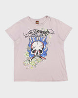 Vintage Y2K 00s Ed Hardy Christian Audigier Primrose Pink Made In USA Crewneck Skull T-Shirt - L