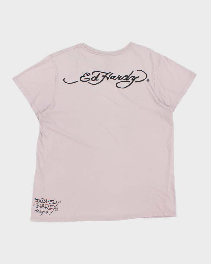 Vintage Y2K 00s Ed Hardy Christian Audigier Primrose Pink Made In USA Crewneck Skull T-Shirt - L