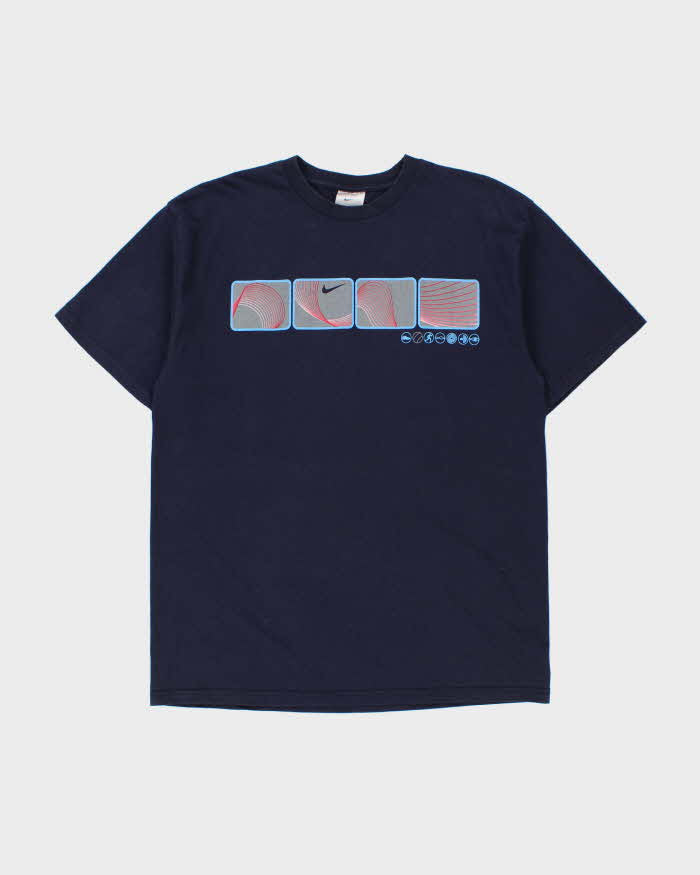 Vintage '02 Y2K Nike Navy Heavyweight Block Logo Made In Canada Crewneck T-Shirt - L