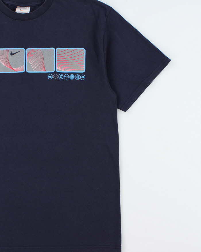 Vintage '02 Y2K Nike Navy Heavyweight Block Logo Made In Canada Crewneck T-Shirt - L