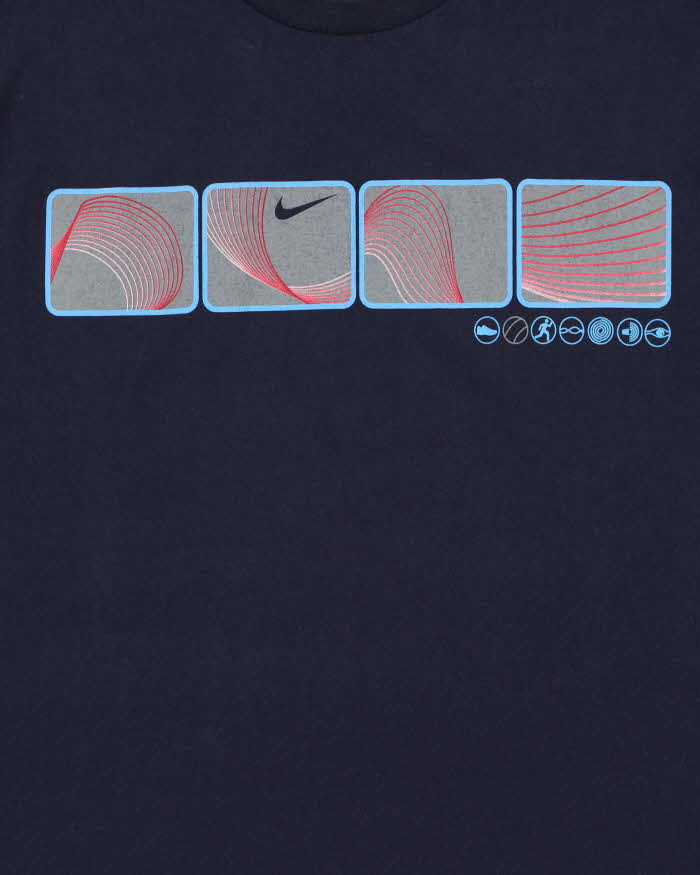 Vintage '02 Y2K Nike Navy Heavyweight Block Logo Made In Canada Crewneck T-Shirt - L