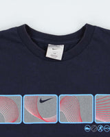 Vintage '02 Y2K Nike Navy Heavyweight Block Logo Made In Canada Crewneck T-Shirt - L