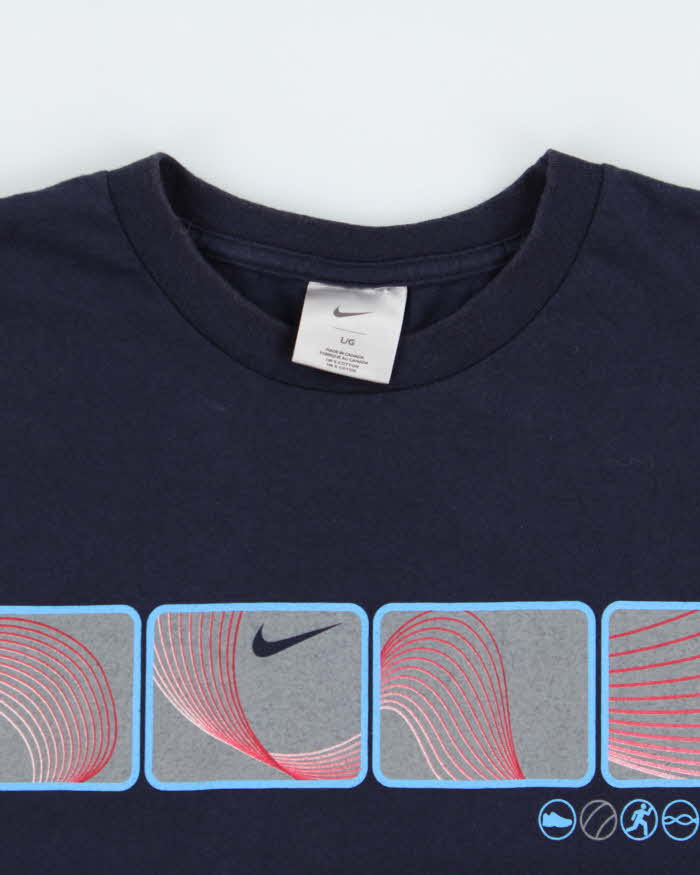 Vintage '02 Y2K Nike Navy Heavyweight Block Logo Made In Canada Crewneck T-Shirt - L