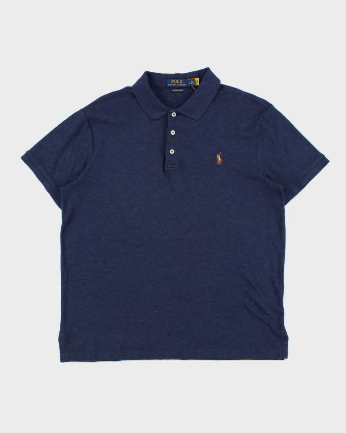 Vintage Polo Ralph Lauren Navy Marl Custom Slim Fit Short Sleeve Polo Shirt - L