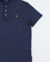 Vintage Polo Ralph Lauren Navy Marl Custom Slim Fit Short Sleeve Polo Shirt - L
