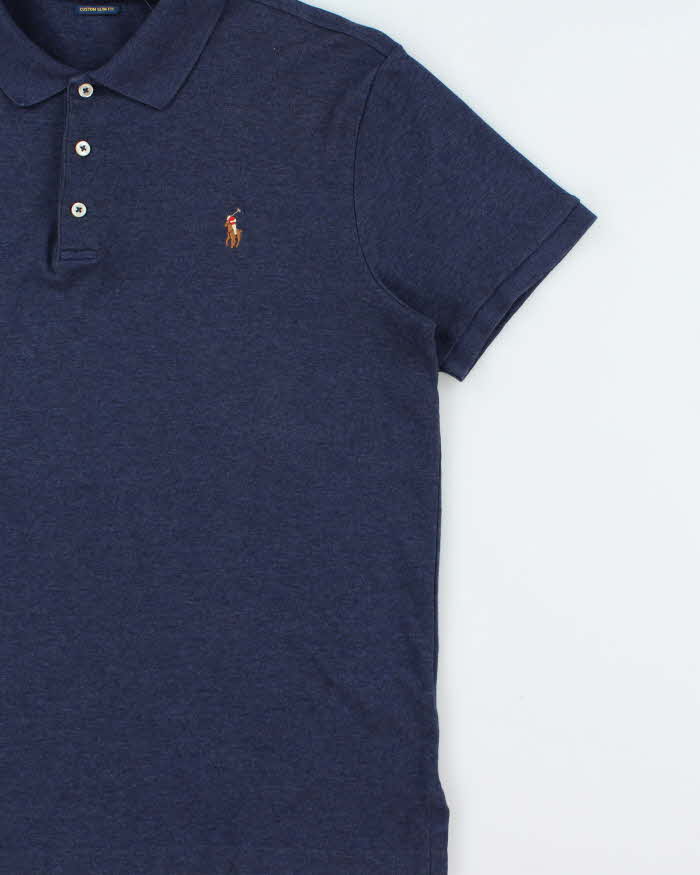 Vintage Polo Ralph Lauren Navy Marl Custom Slim Fit Short Sleeve Polo Shirt - L