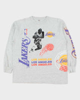 Vintage 1992 LA Lakers Grey Marl Heavyweight Miller USA Single Stitch Long Sleeve Crewneck T-Shirt - L