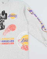 Vintage 1992 LA Lakers Grey Marl Heavyweight Miller USA Single Stitch Long Sleeve Crewneck T-Shirt - L