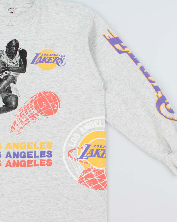 Vintage 1992 LA Lakers Grey Marl Heavyweight Miller USA Single Stitch Long Sleeve Crewneck T-Shirt - L