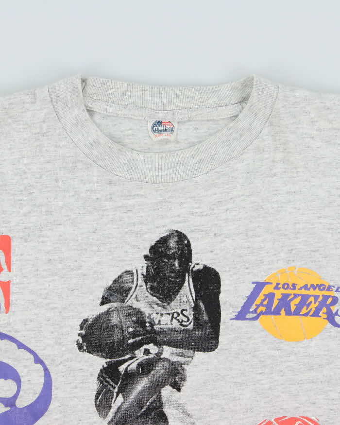 Vintage 1992 LA Lakers Grey Marl Heavyweight Miller USA Single Stitch Long Sleeve Crewneck T-Shirt - L